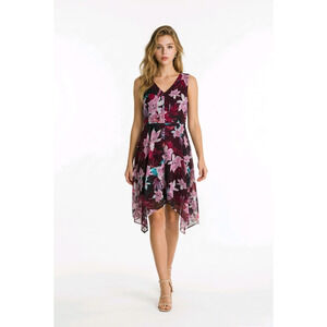 Shore Drive Sleeveless V-Neck Floral Handkerchief-Hem Dress Size Small